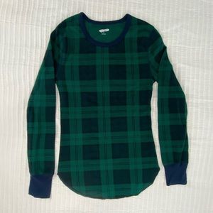 Old Navy Thermal Long Sleeve Shirt Green Blue Plaid Patchwork Women’s Size Small